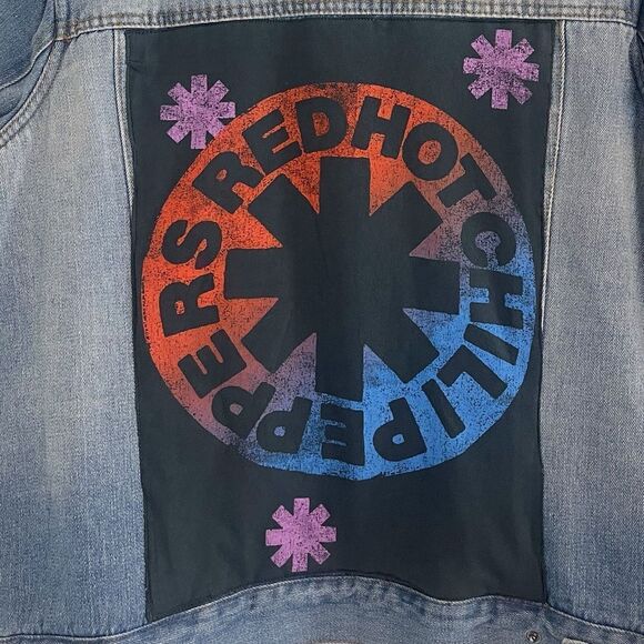 Red Hot Chili Peppers Daydreamer upcycled jean jacket custom ONE OF A Kind. XL - Picture 2 of 7